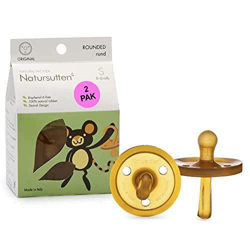 Image of Natursutten 2-Pack Natural Rubber Pacifiers - Safe & Soft BPA-Free Pacifier for Breastfeeding Babies, Made in Italy, Original Shield Round Nipple, Newborn 0-6 Months
