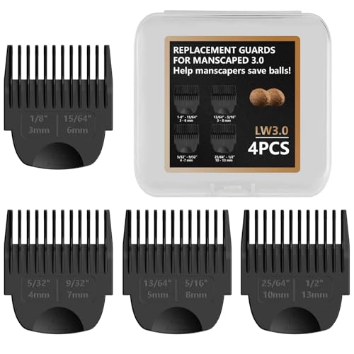 4 Pack Guards for Manscaped Lawn Mower 3.0 - Adjustable Lawnmower 3.0 Trimmer Guards with Organizer Waterproof Guide Comb Replacement for Manscaped 3.0 Attachments Cutting Lengths from 1/8 to 1/2