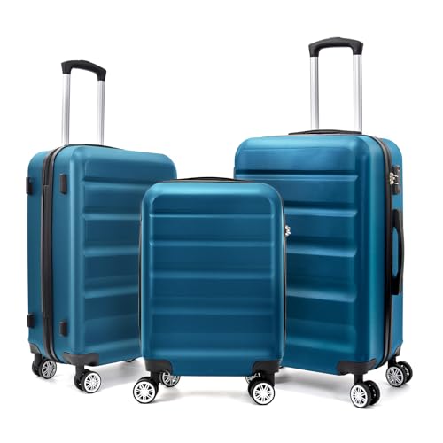 VANELC 3-Piece Luggage Sets(20,24,28inches) Featuring 360°Rotating Wheels and TSA Lock ABS Hard Shell yet Practical Design Suitable for both Men and Women (Drak Blue, 3PCS)