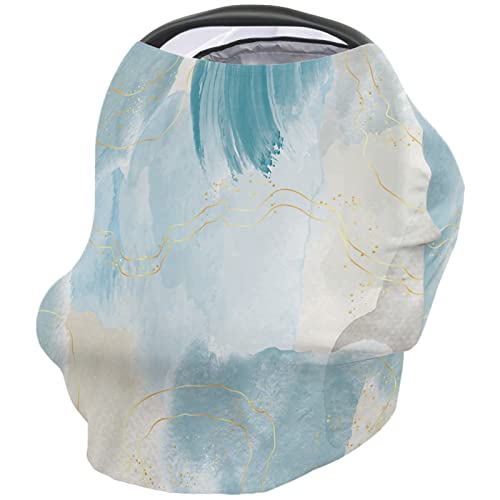 Nursing Cover for Breastfeeding Scarf, Marble Pattern Florals Blue Baby Car Covers Super Soft Multi Use for Canopy Shopping Cart Cover Blanket Stroller Cover
