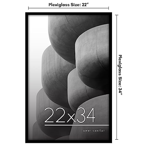 Americanflat 22x34 Poster Frame with Polished Plexiglass - Streamline Collection - Thin Border Picture Frame for Wall Display - Hanging Hardware Included - Black