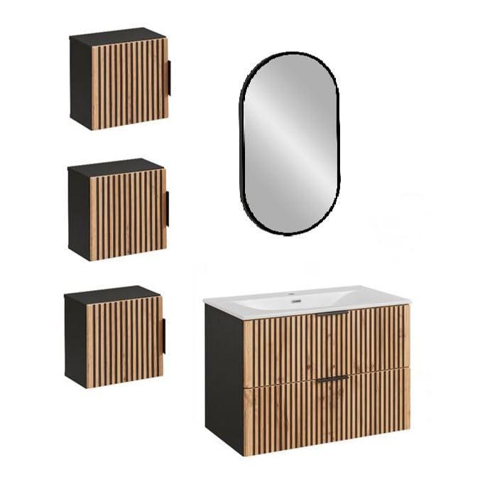 COMAD Sylve Black Wotan - Juego de muebles para empotrar (4 elementos, 80 cm)