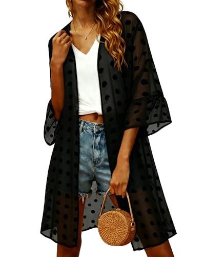 Image of Womens Kimono for Summer Puff Sleeve Cardigan Casual Loose Fit Beach Cover Ups Resorts Swimwear 2026