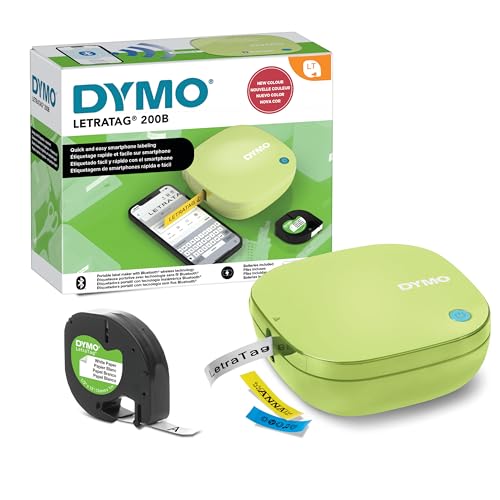 DYMO LetraTag 200B Bluetooth Label Maker, Compact Label Printer, Connects Through Bluetooth Wireless Technology to iOS and Android, Includes 1 White Paper Label Tape, Pistachio Yellow