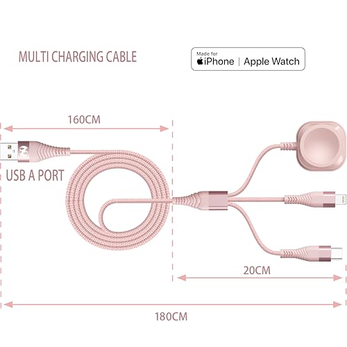 Apple Watch Charger Multi Charging Cable 6FT Nylon Braided USB AM Port to Lightning Type C USB C Cord iWatch Magnetic Wireless Charger 3 in 1 Charging Wire for Apple iPhone Android Phone and iWatch