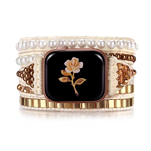 BOKIIWAY Handmade Japan Tila Beaded Boho Watch Bracelet Band Compatible with Apple Watch 38mm/40mm/41mm/42mm/44mm/45mm-Watch Strap for Iwatch Series 8/7/6/5/4/3/2/1/SE for Women (42/44/45mm, Tila 1)