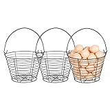 OGANAZI 3 PCS 8' Black Round Wire Egg Baskets With Handle, Small Metal Egg Collecting Basket for Gathering Fresh Eggs, Chicken and Duck Eggs Hunting Basket Egg Holder Countertop