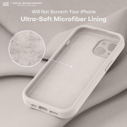 Image of LOVE 3000 Compatible with iPhone 15 Case, [Smooth Silicone Full Coverage Camera] [8ft Drop Protection], Soft Microfiber Lining Full Body Protective Case for iPhone 15 6.1 inch - Stone