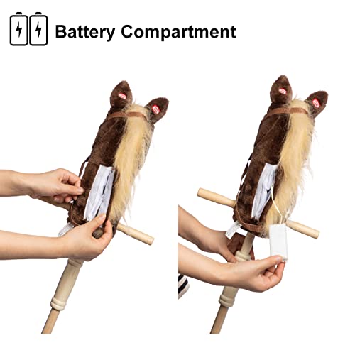 HollyHOME Outdoor Stick Horse with Wood Wheels Real Pony Neighing and Galloping Sounds Plush Toy Chocolate 36 Inches(AA Batteries Required) - Image 6