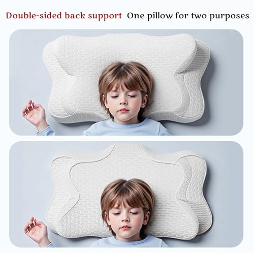 Image of Memory Foam Kids Pillow, Kids Pillows for Sleeping, Ergonomic Contour Pillow and Pillowcase 20x12in (White)