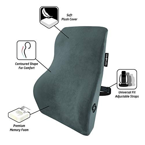 Image of SAMSONITE SA5244 Ergonomic Lumbar Support Pillow Helps Relieve Lower Back Pain 100% Pure Memory Foam Improves Posture Fits Most Seats Breathable Mesh Washable Cover Adjustable Strap