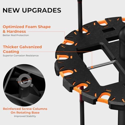 KastKing V16 Rotating Fishing Rod Holder for Garage, Floor Rack Holds Up to 16 Rods & Combos, Space-Saving Pole Organizer with Foam, Durable ABS, Fishing Gear Storage Gift for Men - 3