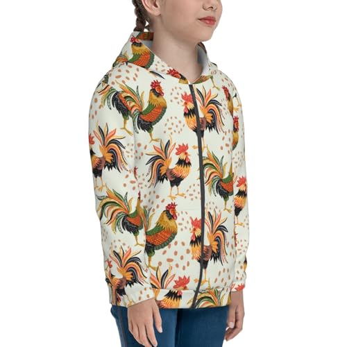Colorful Roosters Kids Pullover Hoodies Boys Zip Up Sweatshirts Girls Athletic Clothes with Pocket4
