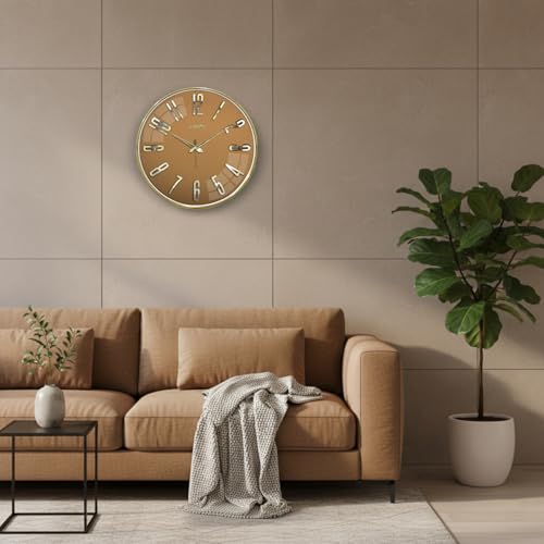 Image of RANDOM Silent Wall Clock, Non-Ticking Quartz Movement, Foiling Ring and 3D Numbers (Brown)