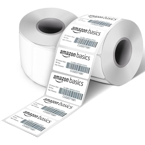 Image of Amazon Basics 70gsm Thermal Label Printer Paper - 2 inch x 1 inch (50 x 25 mm)| Ideal for Barcode, Product, Inventory, Price, and Transparency Labels - 1000 Labels per Roll (Pack of 2)