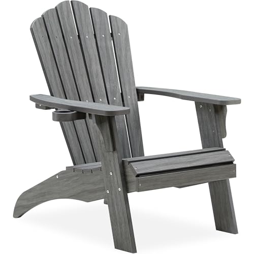 Image of Psilvam Oversized Adirondack Chair with Cup Holder (1pc, Gray)