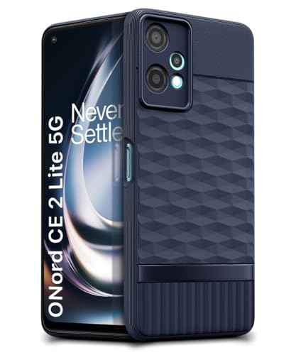 Image of WOW IMAGINE Back Cover for 1+ OnePlus Nord CE 2 Lite 5G with Hexa Cube Design | Ultra Slim Soft Rubberised Case | Inner Velvet Fabric | Matte Silicone Flexible Mobile Case | Camera Protection - Blue