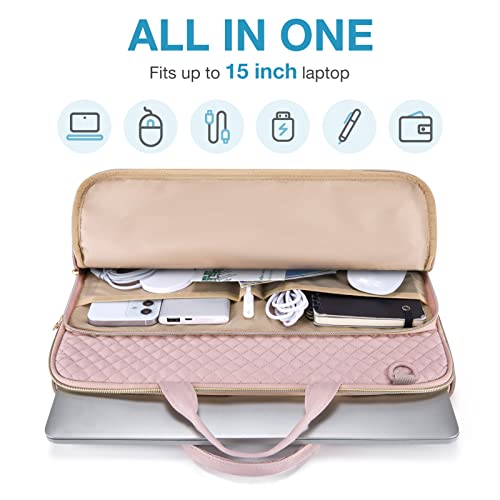 bagsmart Laptop Sleeve Carrying Case with Pocket, Computer Protective Cover for MacBook Air 2025 ASUS Lenovo HP Notebooks (Pink, 15.6 Inch - With Strap) - Image 2