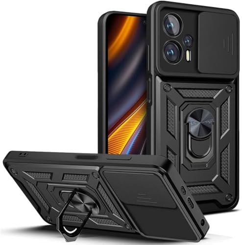 Movilear Funda Carcasa Armor para Xiaomi Poco X4 GT 5G, Antigolpes Cubierta de Camara Deslizante para Proteger con Soporte Giratorio de Anillo Color Negro Armadura Antigolpes FANA