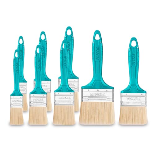 TOTAL - Juego de 8 Brochas Planas para Pintura a Base de Aceite - Cerdas Resistentes - Mango de Plástico - Variedad de Tamaños para Precisión y Cobertura - Uso Profesional y Bricolaje