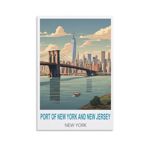 HWJJUII Poster mural vintage sur toile représentant le port de New York et le New Jersey New York - 20 x 30 cm - Décoration murale moderne pour chambre à...