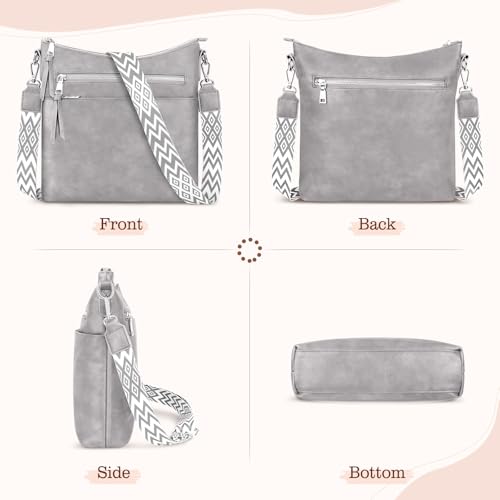 LUROON Umhängetasche Damen Mittelgroß, Leicht Leder Handtasche Damen Kleine mit Vielen Fächern Crossbody Bags Damenhandtasche mit Verstellbar Breitem Schultergurt