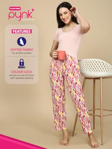Image of PYNK by Lux Cozi Women's Cotton Printed Palazzo Pyjama Relaxed Lounge Pants | Super Soft Comfortable | Loungwear Pyjama Pant-Pack of 1