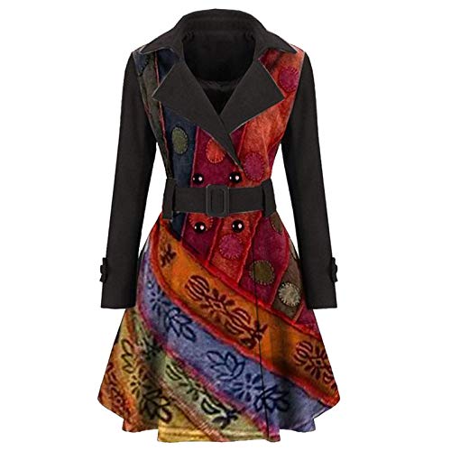 OutTop Wool Blend Dress Coats for Women Fashion Double Breasted Lapel Winter Long Trenchcoats Warm Boho Overcoat (Black, XL)