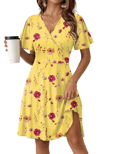 Image of Zeagoo Womens Summer Dresses Wrap V Neck Dress Floral A-Line Ruffle Sleeve Casual Sundress with Pockets 2026