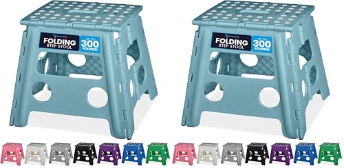 Handy Laundry Folding Lightweight Step Stool - Sturdy Enough to Support Adults - Opens Easy with One Flip - Great for Kitchen, Bathroom or Bedroom (Teal - 13 inch) (Pack of 2)