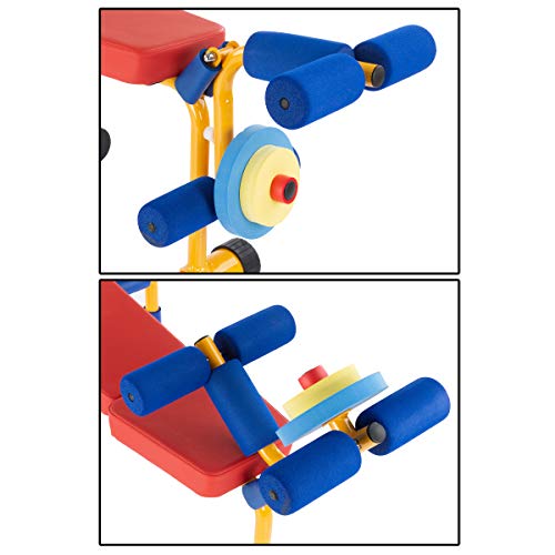 Hey! Play! Toy Bench and Leg Press-Children's Play Workout Equipment for Beginner Exercise, Weightlifting and Powerlifting - for Boys and Girls, Brown