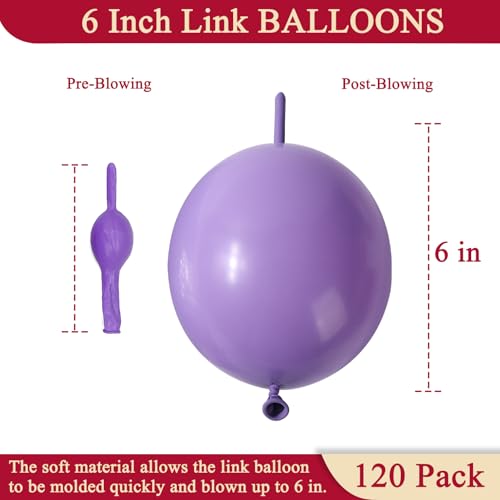 Image of 120 Pcs Link Balloons 6 Inch Linking Balloons for Birthday Wedding Party Festival Decorations (Light Purple)