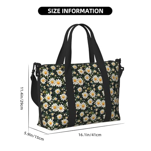 Travel Duffle Bags For Women Men - Elegant Daisies Print Personal Item Weekender Overnight Gym Carry On Airport Tote Bag With Strap For Yoga, Travel, Business Trips2