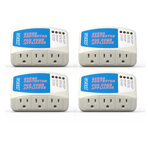 Image of BSEED Surge Protector for Home Appliance 3 Outlet Surge Protector for Refrigerator Voltage Protector for TV, PC, PS5, Air-Conditioning and Other Valuable Household Electronic 125V, 1875W, 4 Pack