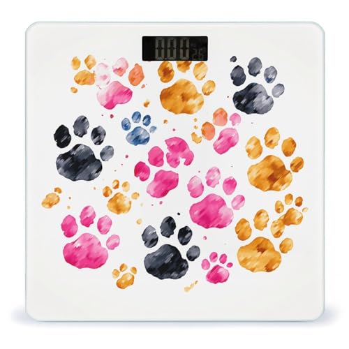 Báscula digital de baño con diseño patas de perro coloridas