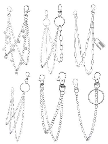 Taouzi 6 Pieces Pants Chain Wallet Chain Butterfly Lock Charm Jeans Chains Pocket Punk Chain Hip Hop Rock Chains for Women Men