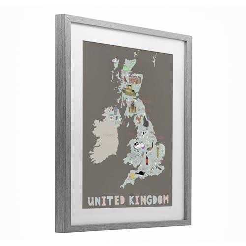 Carte du Royaume-Uni pour enfant affiche encadrée par Carla Daly 53x43 cm