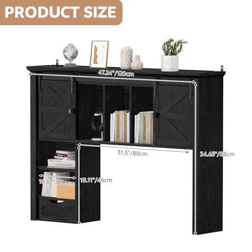 Image of Large Desktop Bookshelf, 47.2 inch Desk Shelf with Sliding Barn Door