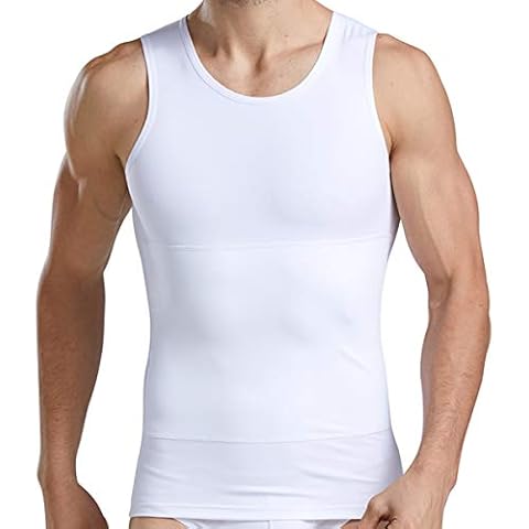 RIBIKA Sweat Shaper for Men Sweat Shirt Sauna Compression Vest Sleeveless Workout Tank Tops Black Running, White, Large Cover