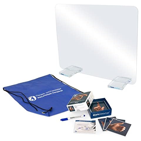 AFH T-Spiegel Premium | Mittel | 49,5 cm x 38,5 cm | Spiegel (Standfüße: transparent | mit Bildkarten Hand) inkl. Tragetasche Cover
