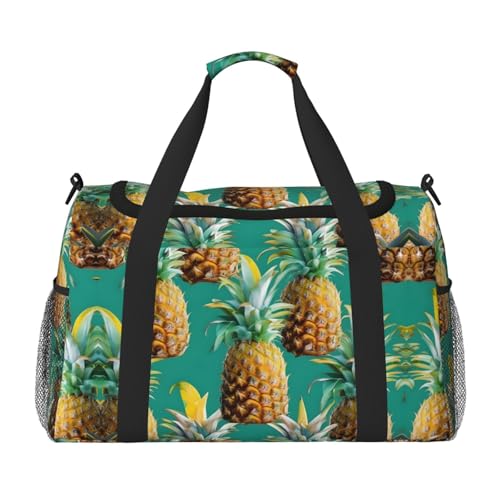 Tropical Pineapple Hawaiian print Large Canvas Travel Duffel Bag Weekender Bags for Women Overnight Bag Carry On Tote Bag