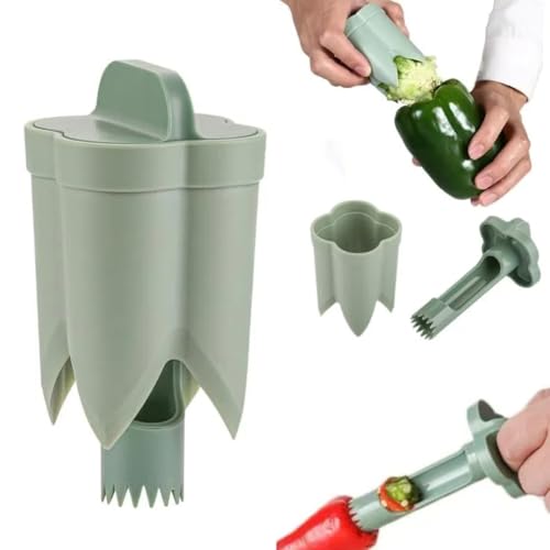 Pepper Seed Corer Remover, 2025 New 2 in 1 Fruit Bell Pepper Cutter & Deseeder, Quickly Cutting and Fruit Pepper Corer Bell Pepper Cutter for Kitchen Home Family Camping