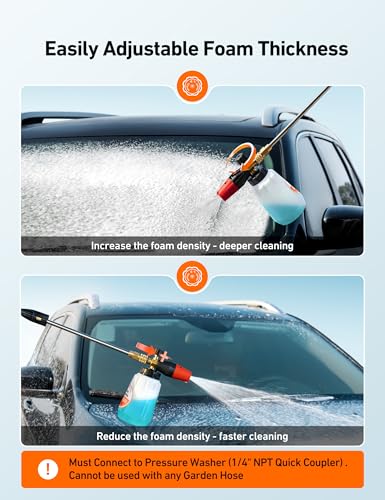 Image of AstroAI Foam Cannon, Heavy Duty Durable Car Wash Foam Sprayer for Pressure Washer with 1 /4 inch Quick Connector, Wide Neck Adjustable Snow Foam Lance and Thick Foam, Easy Install for Versatile, 1L Bottle