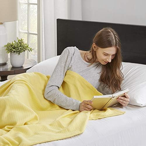 Image of Madison Park Liquid Cotton Luxury Blanket Premium Soft Cozy 100% Ring Spun Cotton For Bed , Couch or Sofa, King, Yellow