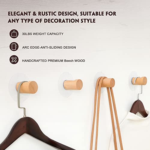 Wooden Coat Hooks 4 Pack Adhesive Decorative Wall Hooks For Hanging Hats,Towel,Backpack Hooks Wall Mounted(Beech) #TOP3
