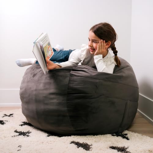Image of Big Joe Fuf 3.5Ft Foam Bean Bag Chair for Kids, Teens, Teddy Gray Plush Soft Polyester, 3.5 Foot Large Ultra-Soft Seat for Gaming, Bedroom, Reading Nook | Premium Shredded Foam Filled, Plush, Safe for Kids Ages 3 and Up, Supports Up to 200 lbs
