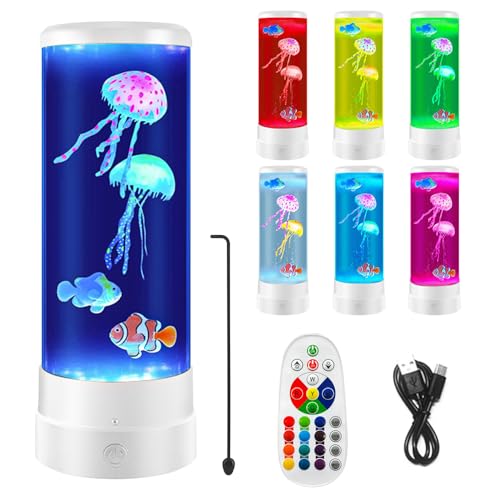 EBKCQ Lámpara de Lava, Lámpara Luminosa de Medusas Acuario con Control Remoto, Jellyfish Lamp de 17 Colores, Lava Lamp de Medusario de 4 Modos, Lámpara de Medusas para Decoración de Hogar