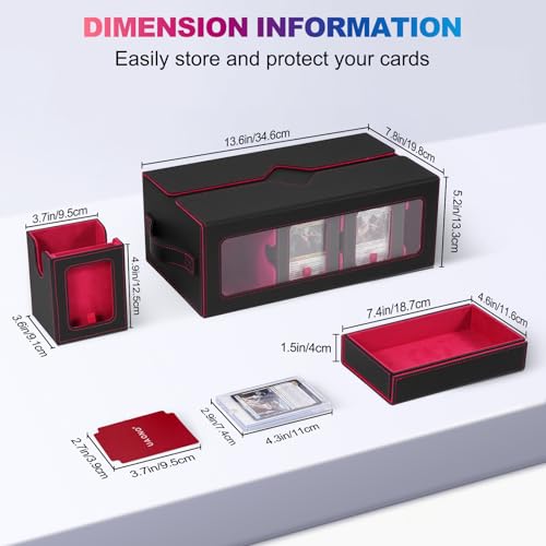 Image of UAONO MTG Commander Deck Box, 6-Deck Modular TCG Deck Case with Dice Tray | Hold 600+ Double-sleeved Cards, Modular Card Deck Box with 35PT Magnetic Card Holder for Magic the Gathering Black Red