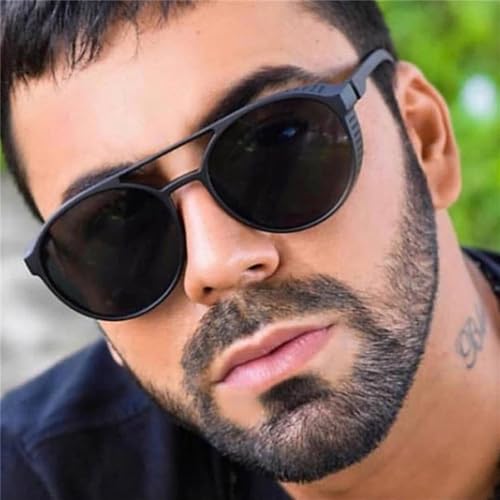 Retro Round Steampunk Sunglasses Man Side Shield Goggles Plastic Frame Mirror Lens Sun Glasses Male4