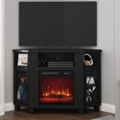 RoyalCraft Corner TV Stand with Fireplace and Shelves